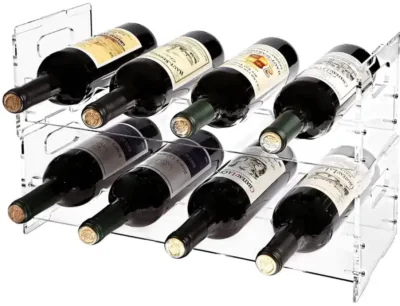 Expositor empilhável personalizado e armazenamento rack de vinho organizador de garrafa de acrílico display de vinho para cozinha de bar
